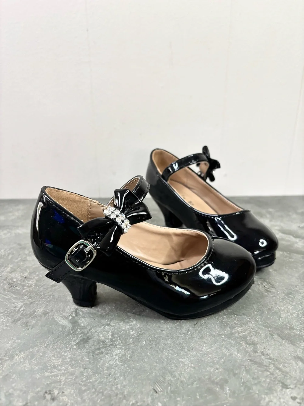 Girls Patent leather black Bow Mary Jane Shoes heels dressy fancy size 10